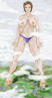 drawing giantess panties giga city destruction high_heels brunette topless short_hair looking_down ipanick open_toe