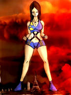 drawing giantess city mega color cleavage brunette tower looking_at_viewer colonel-gabbo