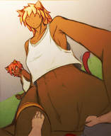 drawing giantess tail blonde cat_ears low_angle short_hair unknown_artist dark_skin point_of_view top no_background