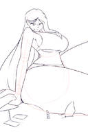 drawing monochrome long_hair beach chibibiscuit smiling sitting looking_down outdoors no_background