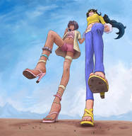 drawing crush pokemon high_heels blood looking_down dark_skin ankle_bracelet imminent_crush buggysplat