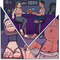 drawing toes barefoot soles blood sweat smiling foot_crush drinking between_toes indoors flip_flops bar mug guireyart10 mansquishers