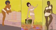 breasts drawing giantess city comic black_hair color large_breasts barefoot bra skirt brunette short_hair unknown_artist shorts giantesses dark_skin outdoors top vehicle_crush hands_on_hips stuck_to_foot drive_in_theater no_background skimpy_clothing afro yellow_sky makeshift_clothing