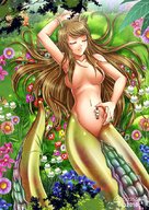 breasts drawing giantess nude sleeping long_hair anime brunette arseniquez lying_down shrunken_man snake_girl on_belly dark_blond_hair