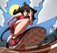 drawing black_hair color blue_eyes shoes low_angle looming running shrunken_man cat_girl june imminent_crush mspaintgts running_shoes