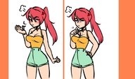 drawing color handheld cleavage angry red_hair shrunken_person between_breasts hollewdz