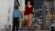 giantess city large_breasts cleavage brunette bbw running looking_down necklace bracelet digital_render galiagan