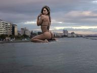bikini giantess collage city barefoot water wonderslug kneeling looking_at_viewer