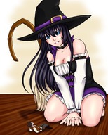 drawing black_hair color long_hair clothed smiling witch shrunken_man looking_down looking_at_victim magician rayraywolfie