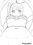 drawing monochrome smiling underboob looking_down fairy_tail point_of_view panty_entrapment no_background kasumikills