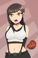 drawing vore large_breasts long_hair tifa_lockhart brunette unknown_artist aerith_gainsborough open_mouth internal_view burping cutaway bare_midriff