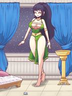 drawing growth color long_hair barefoot cleavage mini_giantess inksgirls