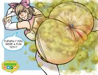 drawing blonde huge_breasts lying_down short_hair anal_insertion bottomless looking_back big_butt senran_kagura no_background swampyart