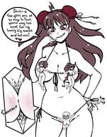 drawing long_hair huge_breasts brunette asuka shrunken_woman looking_down tinies dialogue homura senran_kagura no_background yumi between_buttcheeks human_clothing miyabi renka nyxondyx
