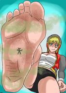 drawing blonde color barefoot shrunken_man looking_down under_foot no_background tinymystic