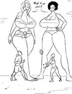 bikini drawing gentle giantess monochrome barefoot cleavage huge_breasts volleyball mini_giantess looking_down giantesses caiman2