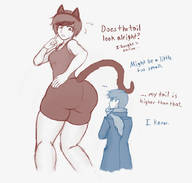 drawing tail monochrome butt cat_ears mini_giantess amazon looking_back dialogue no_background magnaprospekt