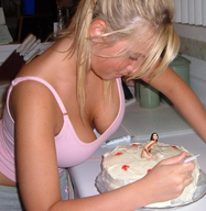 collage nude blonde cleavage cake shrunken_woman eating looking_down in_food