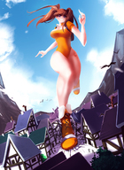 drawing giantess large_breasts destruction clothed foot_crush town thighs leotard skin_tight_clothes angelgts seven_deadly_sins diane_(seven_deadly_sins)