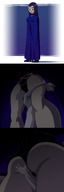 drawing blushing size_difference comic color butt purple_hair raven teen_titans mini_giantess thighs cape belt inside_clothing leotard hood groping dc_comics anon grey_skin ravenravenraven
