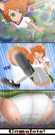 drawing panties giga tail upskirt color butt destruction butt_crush ribbon stockings orange_hair green_skirt meme thedaibijin