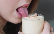 breasts collage nude black_hair tongue drink shrunken_woman in_drink