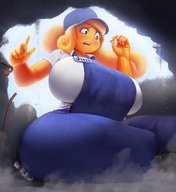 drawing destruction clothed huge_breasts unknown_artist sitting looking_down smoke indoors between_fingers thick_thighs cramped pinched