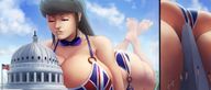 bikini breasts drawing giantess mega black_hair color long_hair butt barefoot huge_breasts purple_eyes low_angle smiling lying_down between_legs collar looking_down thighs my_little_pony union_jack washington_monument flags capitol_building implied_dildo humanized_pony bare_legs flag_bra maarthul octavia_(my_little_pony)