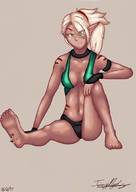 drawing panties blonde long_hair cleavage ponytail sitting dark_skin legs_spread no_background skimpy_clothing pointed_ears tinymystic