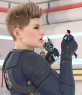 giantess blonde armor clothed handheld short_hair shrunken_man indoors boomgts digital_render