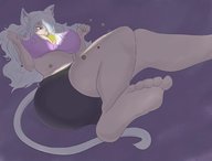 drawing giantess giga large_breasts long_hair planet toes barefoot soles cat_ears sun looking_down cat_girl geoligar between_breasts