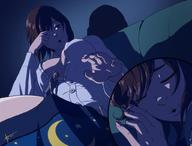 drawing sleeping large_breasts cleavage short_hair sitting shrunken_man looking_down cutaway zerohour99