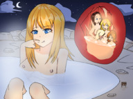 drawing giantess nude vore blonde long_hair smiling sitting inside_stomach licking_lips internal_view cutaway galegram