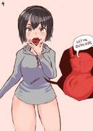 drawing vore black_hair tongue short_hair bottomless stomach open_mouth internal_view no_background cutaway k0kag3