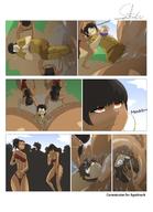 drawing giantess insertion vore blushing comic black_hair large_breasts cleavage anal_insertion dark_skin hoop_earrings panels face_paint skimpy_clothing seekgr