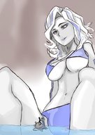 bikini drawing pokemon color large_breasts long_hair water wet smiling sitting looking_down legs_spread gtsleuth lapras