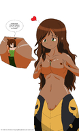drawing giantess nude large_breasts long_hair topless heart snake_girl jirokatsu no_background between_breasts