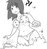 bikini drawing giantess long_hair surprised outdoors jirokatsu no_background