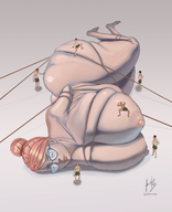 drawing nipples giantess nude sleeping color butt glasses huge_breasts red_hair lying_down bondage rope crowds tied_down thick_thighs on_breasts hair_bun javier_martinez_correa javiermtz