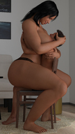 gentle black_hair long_hair butt brunette topless domination mini_giantess sitting digital_render galiagan