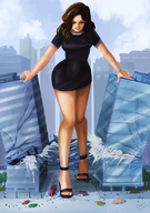 breasts drawing giantess city mega color destruction rampage brunette looking_down angelgts bare_legs