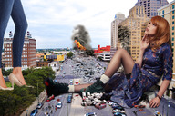giantess collage vore city destruction high_heels blood brunette wonderslug gore sitting foot_crush fire giantesses looking_up bella_thorne