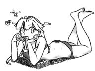 bikini drawing giantess vore city mega monochrome long_hair destruction lying_down airplane no_background monokr