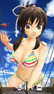bikini giantess city bridge cleavage helicopter brunette brown_eyes looking_down digital_render desu-of-hakurei