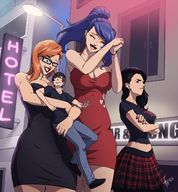 drawing black_hair color long_hair skirt glasses blue_hair red_hair dress mini_giantess shrunken_man zerohour99 human_jewelry kathryn solar solarheart21