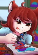 drawing gentle color long_hair tongue brown_eyes red_hair shrunken_man painting cat_girl mspaintgts