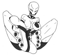 breasts drawing giantess feet large_breasts toes barefoot soles demon domination sitting foot_play doom looking_down between_feet monster_girl no_background archvile