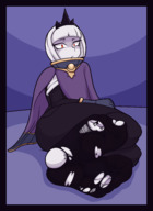 drawing white_hair toes soles sweat short_hair looking_down between_toes tinies ripped_clothing inside_clothing stuck_to_foot jj-psychotic no_background pale_skin torn_socks