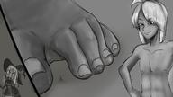 feet giant male sweat unknown_artist between_toes ahoge at_feet witch_hat