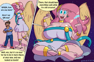 drawing growth giantess wings upskirt long_hair toes barefoot soles huge_breasts pink_hair earrings dialogue hairband my_little_pony fluttershy goattrain